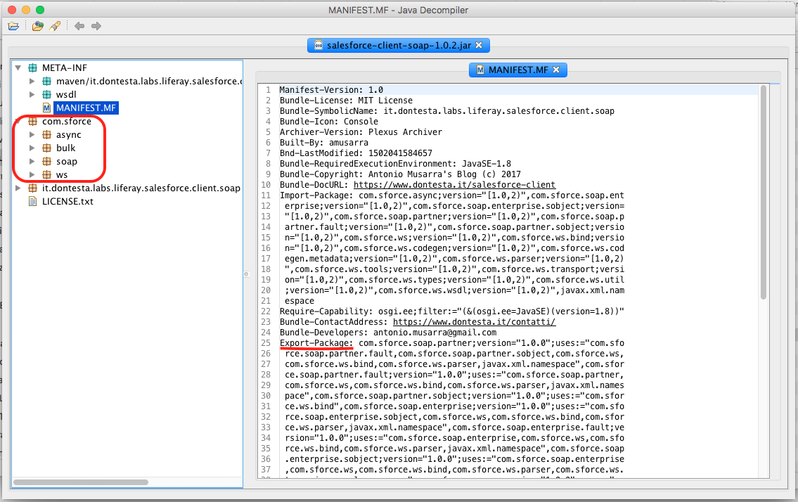 Salesforce Client SOAP API Bundle OSGi contents