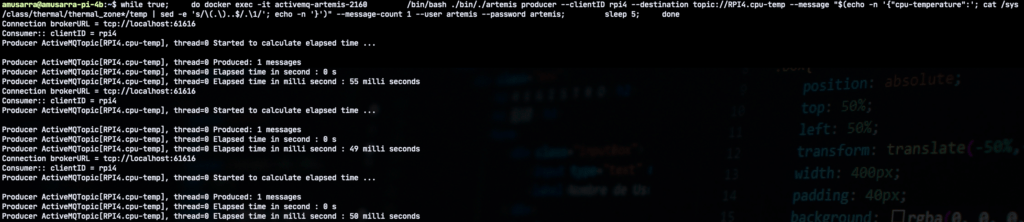 Figure 10 - Produce message to topic RPI4.cpu-temp