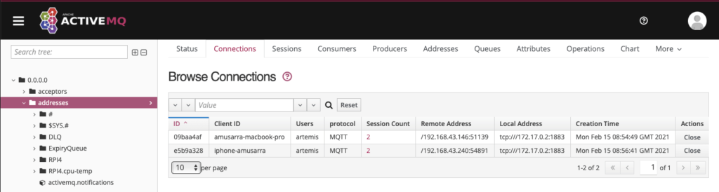 Figure 13 - Browse the Connection on the ActiveMQ Artemis