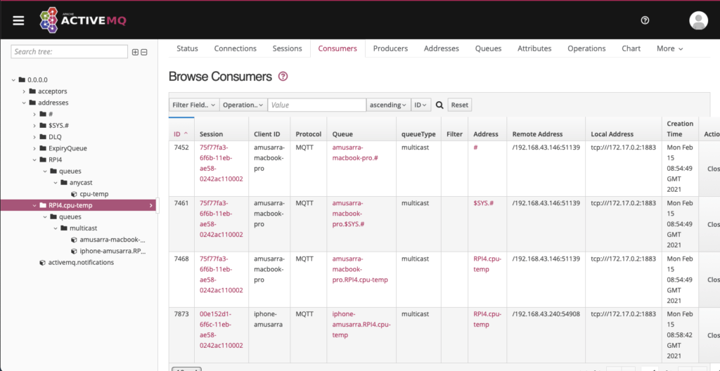 Figure 12 - Browse the Consumer on the ActiveMQ Artemis