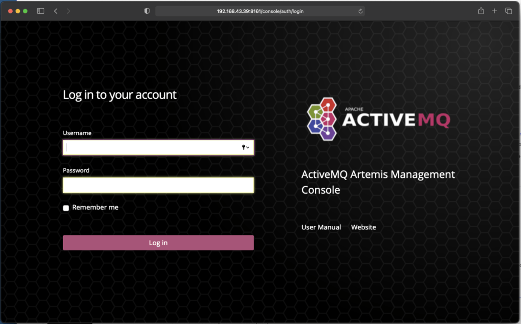 Figure 8 - Login page of the ActiveMQ Artemis Management Console