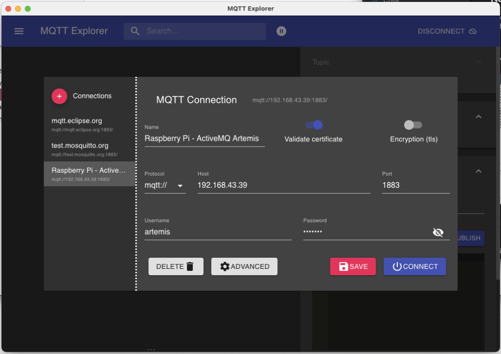 Figure 14 - MQTT Explorer Connection configuration