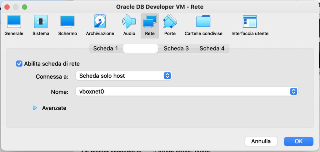 Figura 9 - Configurazione delle seconda scheda di rete connessa alla rete dell'host