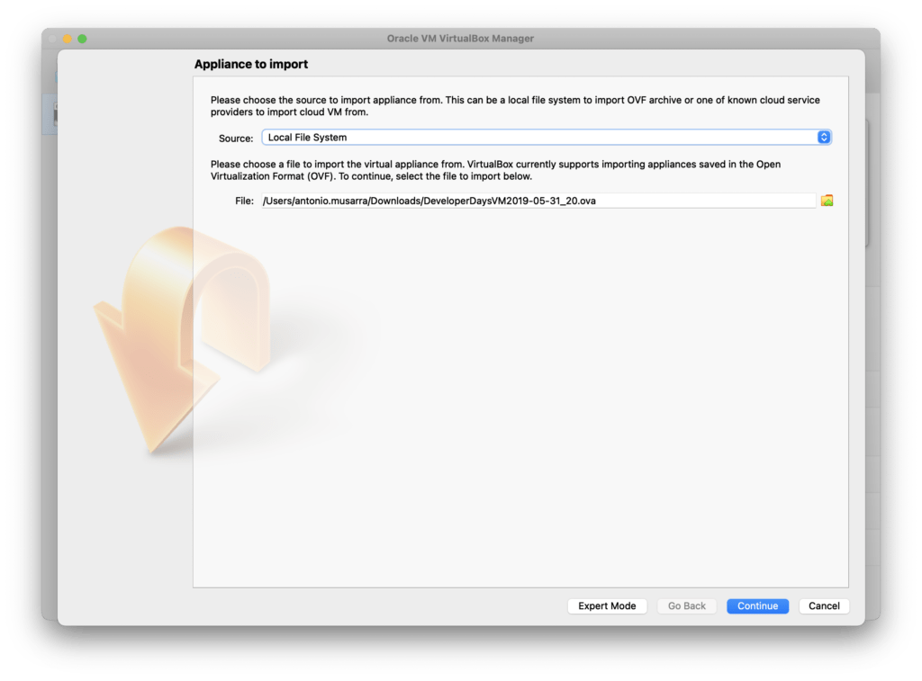 Figure 3 - First Virtual Appliance import step: specify the location of the OVA file