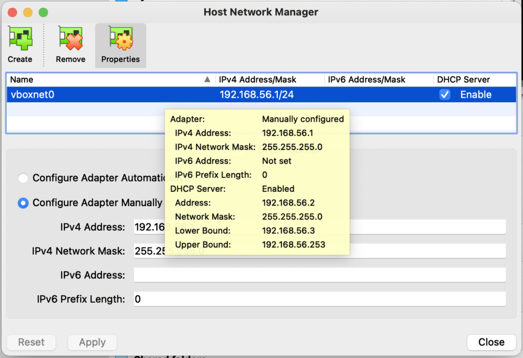 Figure 8 - New host network 192.168.56.1/24 with active DHCP